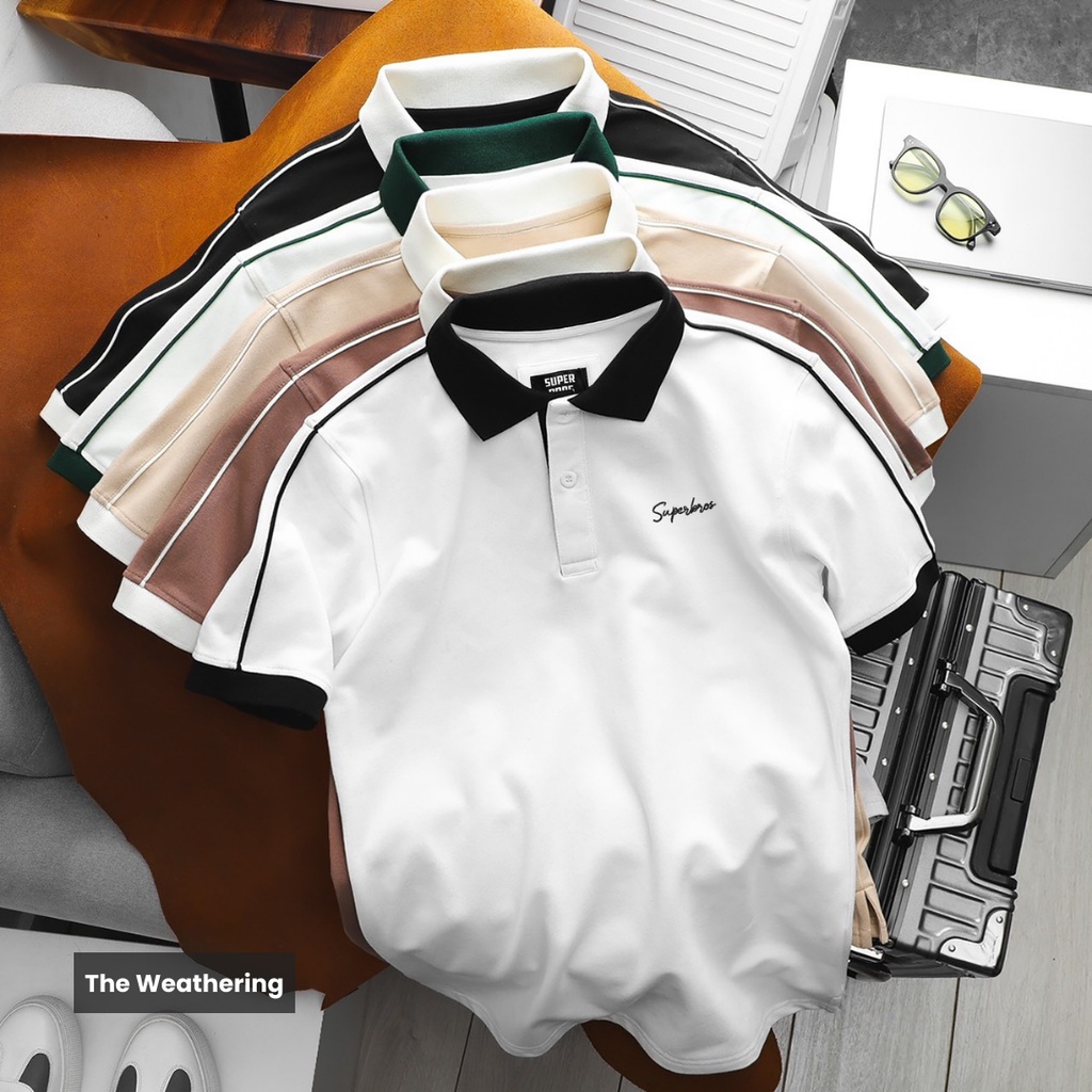 Áo Polo Super Bros trắng | áo thun nam vải cá sấu không xù lông, không nhăn | chất liệu cotton 4c