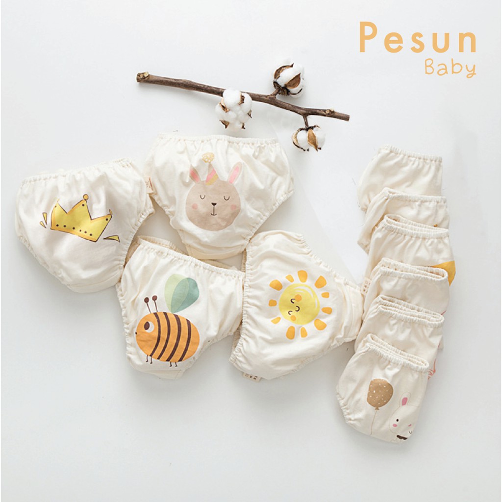 Quần mặc ngoài bỉm 0-6 tuổi 100% Cotton hữu cơ an toàn cho da bé in hình cực yêu