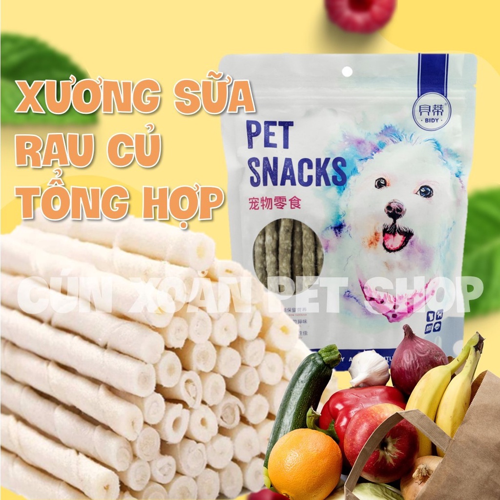 Xương gặm sạch răng cho chó từ sữa và rau củ tổng hợp Pet Snacks (túi 600g)