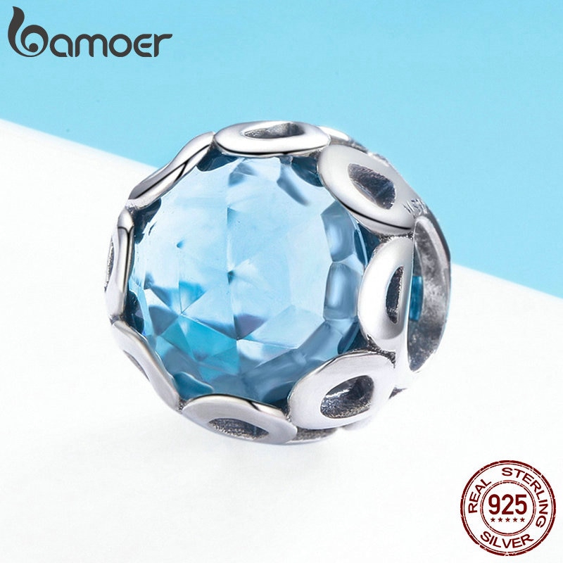 Hạt phụ kiện Bamoer SCC755 bằng bạc 925 đính đá pha lê CZ làm trang sức thủ công tinh tế sang trọng