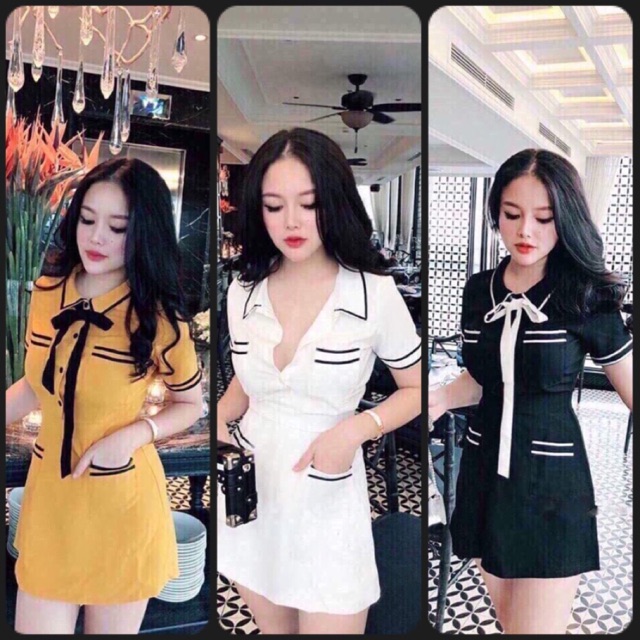 (ẢNH THẬT 4 MÀU )ĐẦM DỰ TIỆC XOÈ SƠ MI TÚI VIỀN CỘT NƠ GIÁ RẺ KÈM ẢNH THẬT