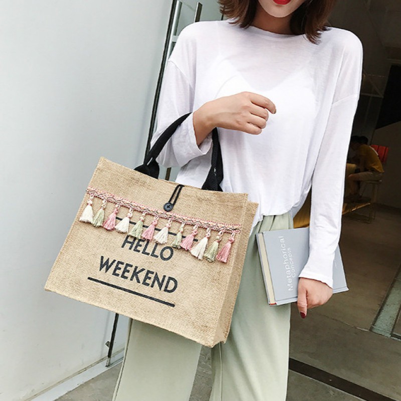 Túi cói đi biển vintage túi vải túi tote chụp ảnh cực xinh