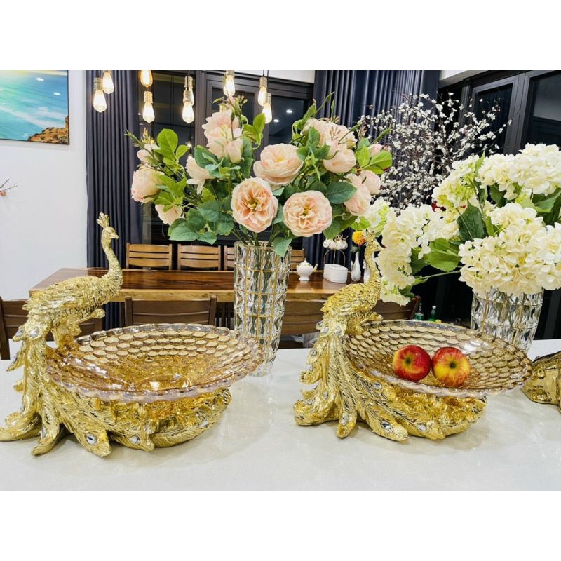 Khay đựng hoa quả/ Đĩa Chim Công cắm hoa đựng hoa quả quà tặng ý nghĩa