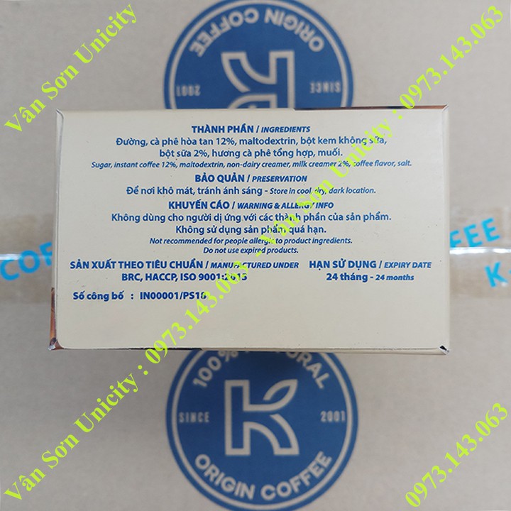 Thùng cà phê sữa K Coffee Delight Phúc Sinh 24 hộp 255g (15 gói dài * 17g)