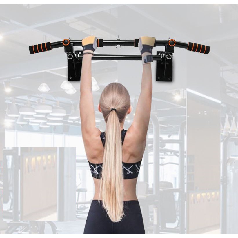 Xà đơn gắn tường đa năng Wall Pull Up Bar P90X- Có Thêm Thanh Ngang Đen và 3 Móc tròn treo Bao Cát