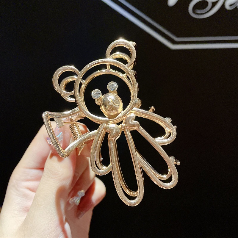 Kẹp tóc kim loại hình gấu đính ngọc trai sang trọng phong cách Hàn Quốc cho nữ