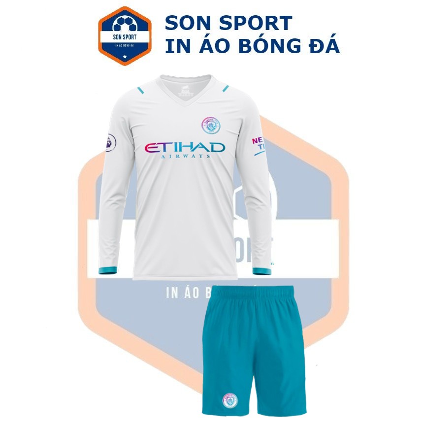 Bộ Quần Áo Bóng Đá Dài Tay CLB Manchester City Trắng