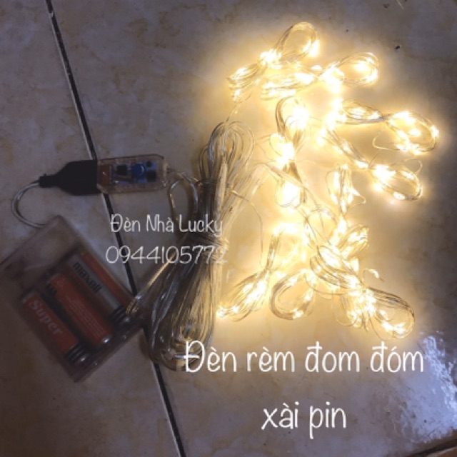 XÀI PIN - Đèn rèm đom đóm ánh sáng vàng ấm ✨