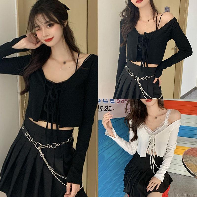 Áo khoác cardigan màu trơn tay dài phối buộc dây thời trang | BigBuy360 - bigbuy360.vn
