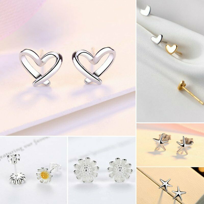 Khuyên Tai Bạc 925 Hình Hoa Cúc / Ngôi Sao / Trái Tim Mini Phong Cách Hàn Quốc Cho Nữ