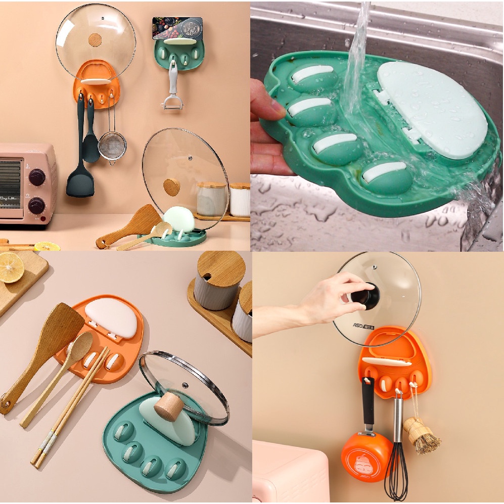 Giá đỡ nắp nồi 4 móc treo đa năng hình chân mèo