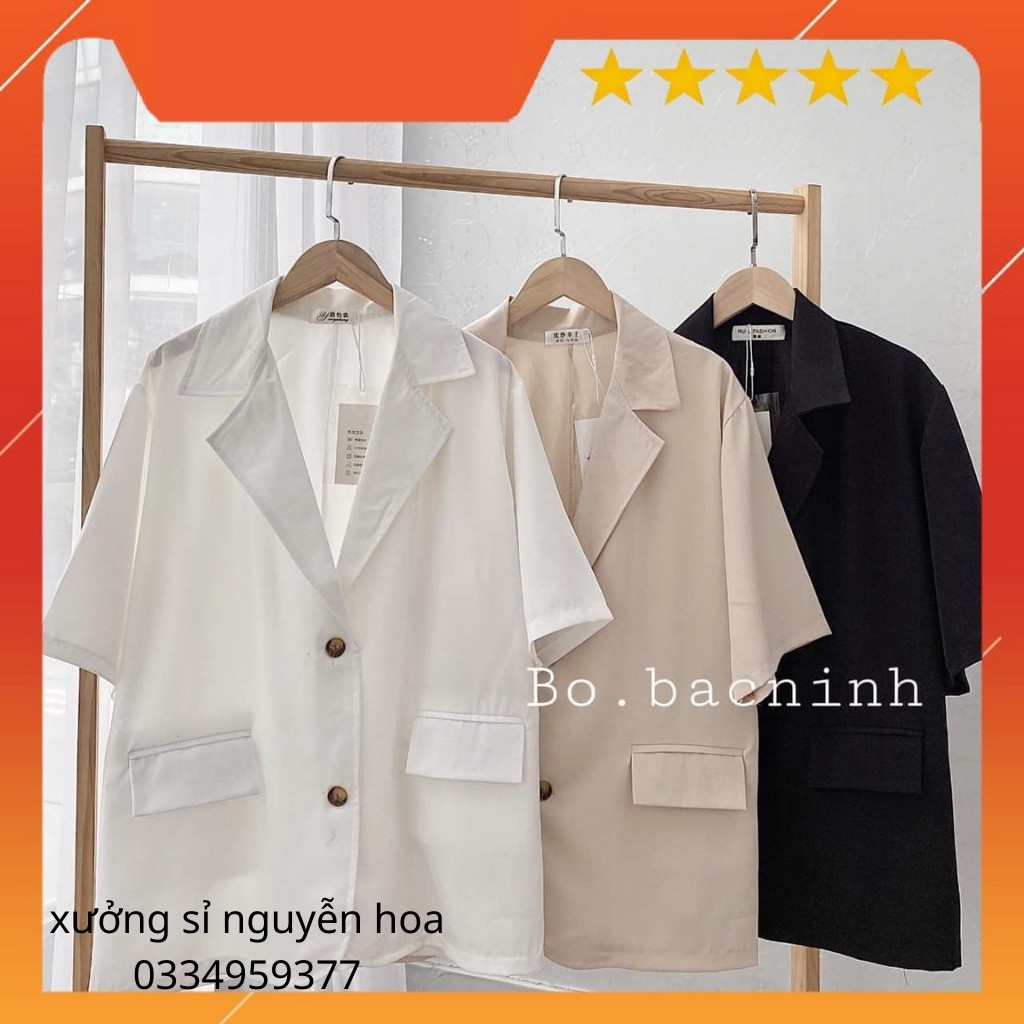 Áo Blazer cổ Vest Nữ 1 Lớp, Áo blazer ngắn tay Khoác Ngoài ngắn tay 3 màu trắng/đen/be Xưởng Sỉ Nguyễn Hoa