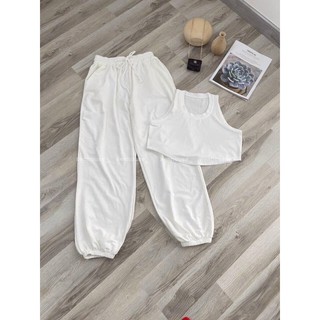 ❣❣sét áo croptop phối quần jogger trắng