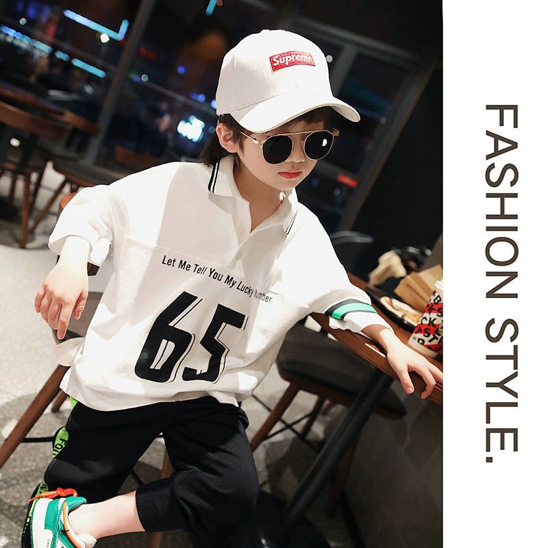  Children's Lapel Polo Shirt T-Shirt Three-Quarter Sleeve 2021 Boy Summer Clothing Children's Plus Size Medium And Big Children Sports Loose Short Sleeve T-Shirt Fashion clothes for little boys