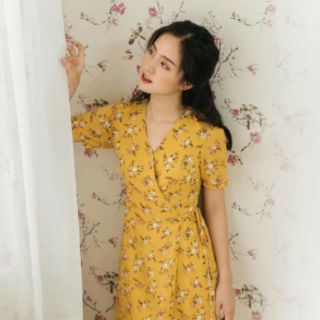 (ẢNH THẬT ) ĐẦM HOA VÀNG NHÍ THẮT EO