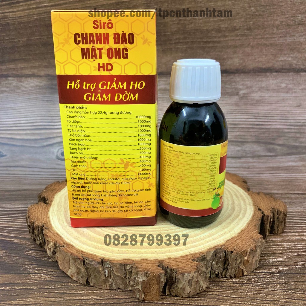 Siro ho CHANH ĐÀO MẬT ONG HD giảm ho, tiêu đơm - Chai 100ml | Thế Giới Skin Care