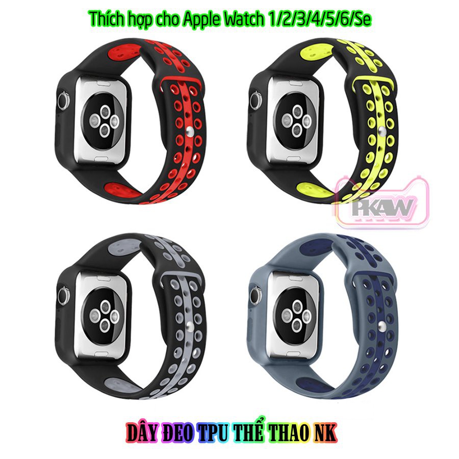 Dây Đeo liền ốp cho Apple Watch 7//6/5/4/3/2/1 size 38/40/41/42/44/45mm TPU Thể Thao Viền Màu NK_Xám Xanh