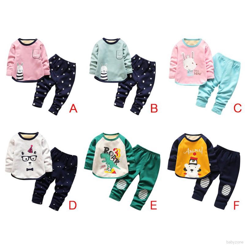 Bộ Pajamas nhung in hình hoạt hình + quần cho mùa thu đông
