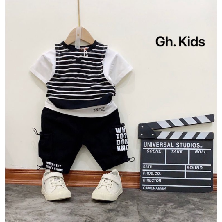 Bộ sọc bé trai hiphop cá tính ngầu chất bé 8-24kg