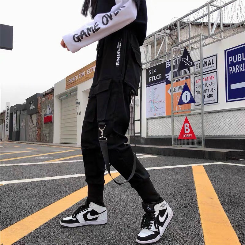 Quần Jogger Kaki Túi Hộp Nam Nữ Phối Dây Unisex Chất Dày Dặn