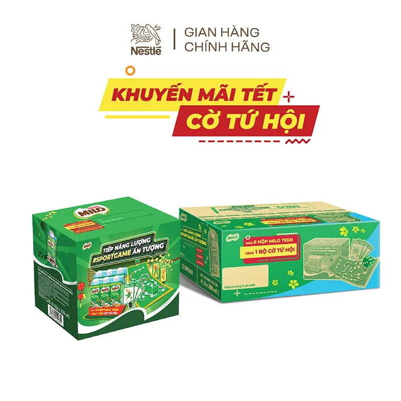 [Tặng cờ tứ hội Tết] Thùng 24 hộp sữa lúa mạch ngũ cốc Milo Teen (24 x 200ml)