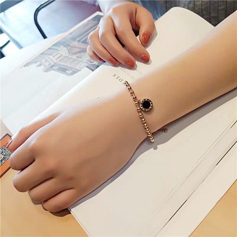 Vòng tay thép titan mạ vàng hồng 18K phong cách Âu Mỹ