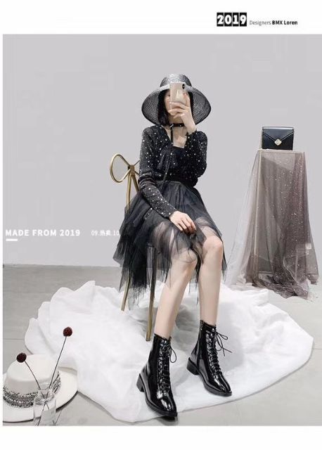 CÓ SẴN ẢNH THẬT Boots bốt nữ da bóng da lì mờ cổ cao ôm buộc dây có khóa kéo cao cấp fullbox | BigBuy360 - bigbuy360.vn