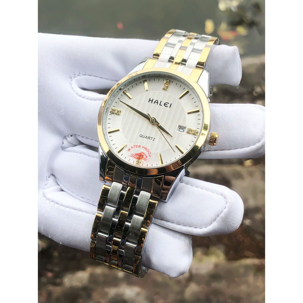 Đồng Hồ Nam HALEI LỊCH LÃM MSH00984 Viền Gold, Chống Nước 5ATM  Tặng 1 Nhẫn