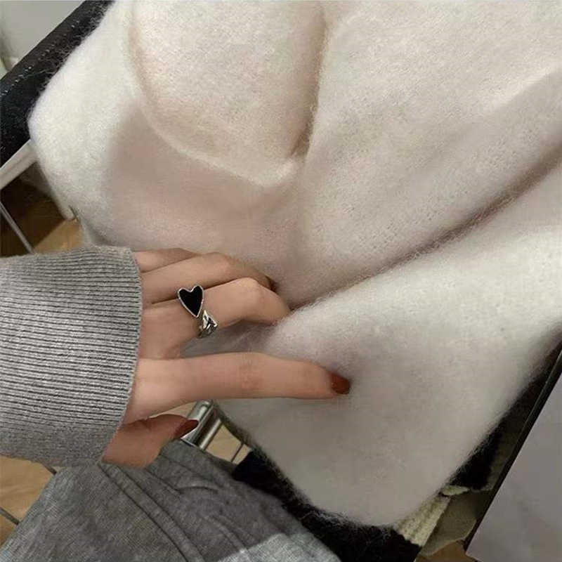 IF ME Nhẫn Hở Màu Bạc Hình Trái Tim Màu Đen Đơn Giản Thời Trang Cho Nữ
