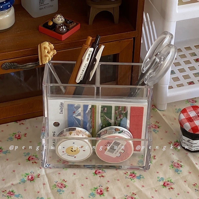 Hộp Đựng Bút / Cọ Trang Điểm Để Bàn Bằng acrylic Trong Suốt Nhiều Ngăn Tiện Dụng