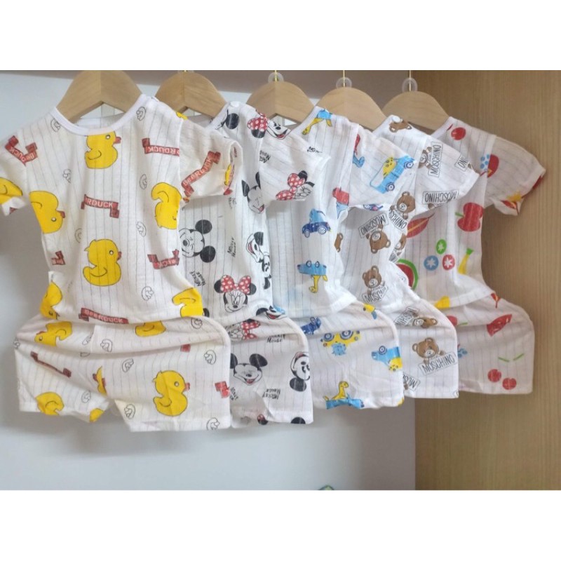 Bộ cộc tay cotton giấy bé trai bé gái, bộ cotton đẹp giá rẻ, bộ mặc nhà dễ thương cho bé