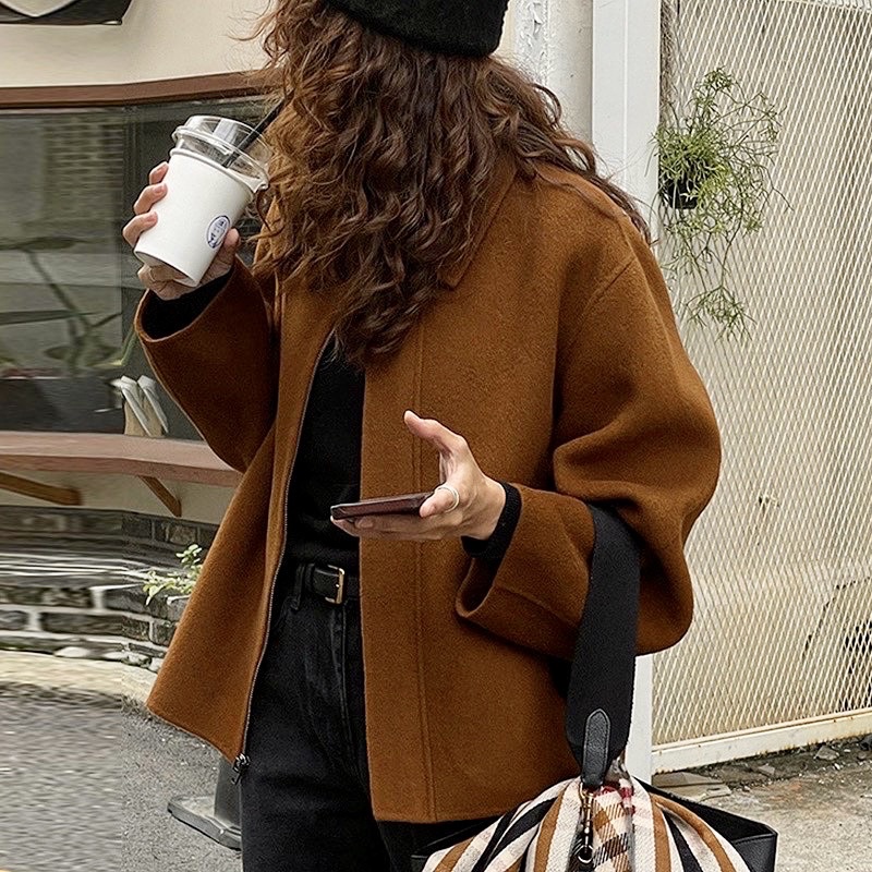 ODDA OUTFIT / Brown - Coffee Jacket Áo khoác vải dạ màu nâu phong cách Hàn mùa thu.