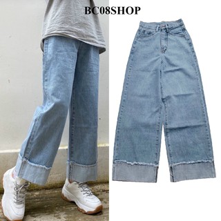 Quần Jean Nữ Ống Rộng Dài Hách Chân Lật Lai Màu Xanh Ulzzang BC320