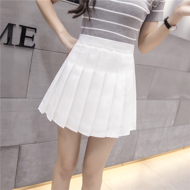 ☒▦◐ pleated skirt high waist solid color fashion sexy non-fading a-line short pants plaid