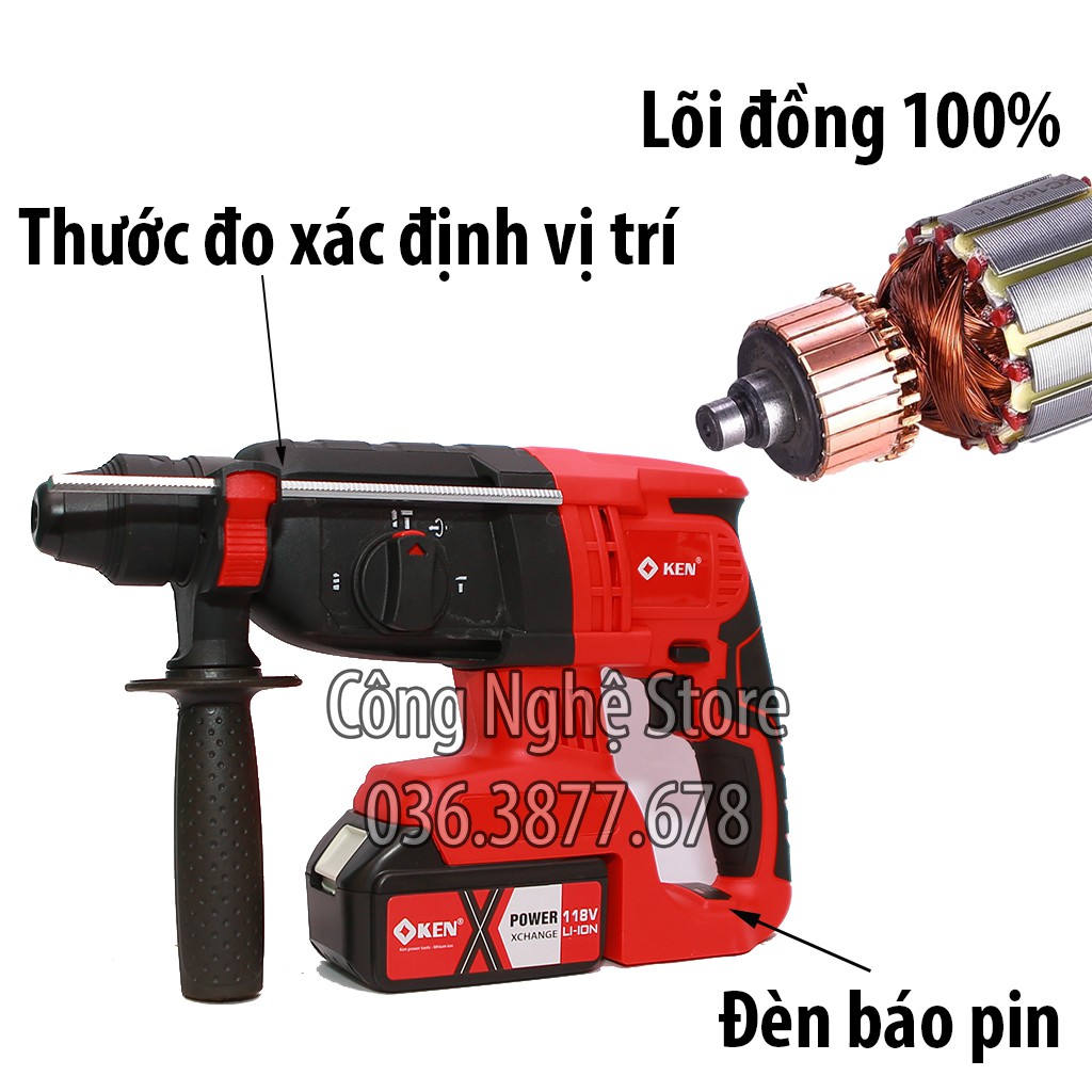 Máy KHOAN BÊ TÔNG, ĐỤC TƯỜNG, ĐỤC BÊ TÔNG dùng PIN , Máy khoan bê tông, Máy khoan tường [BẢO HÀNH 12 THÁNG] KEN