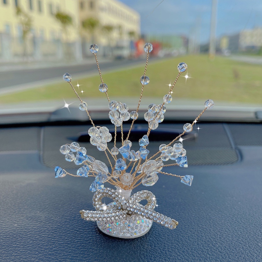 Lọ hoa thủy tinh đính đá decor taplo xe ô tô - Phụ kiện decor taplo xe hơi