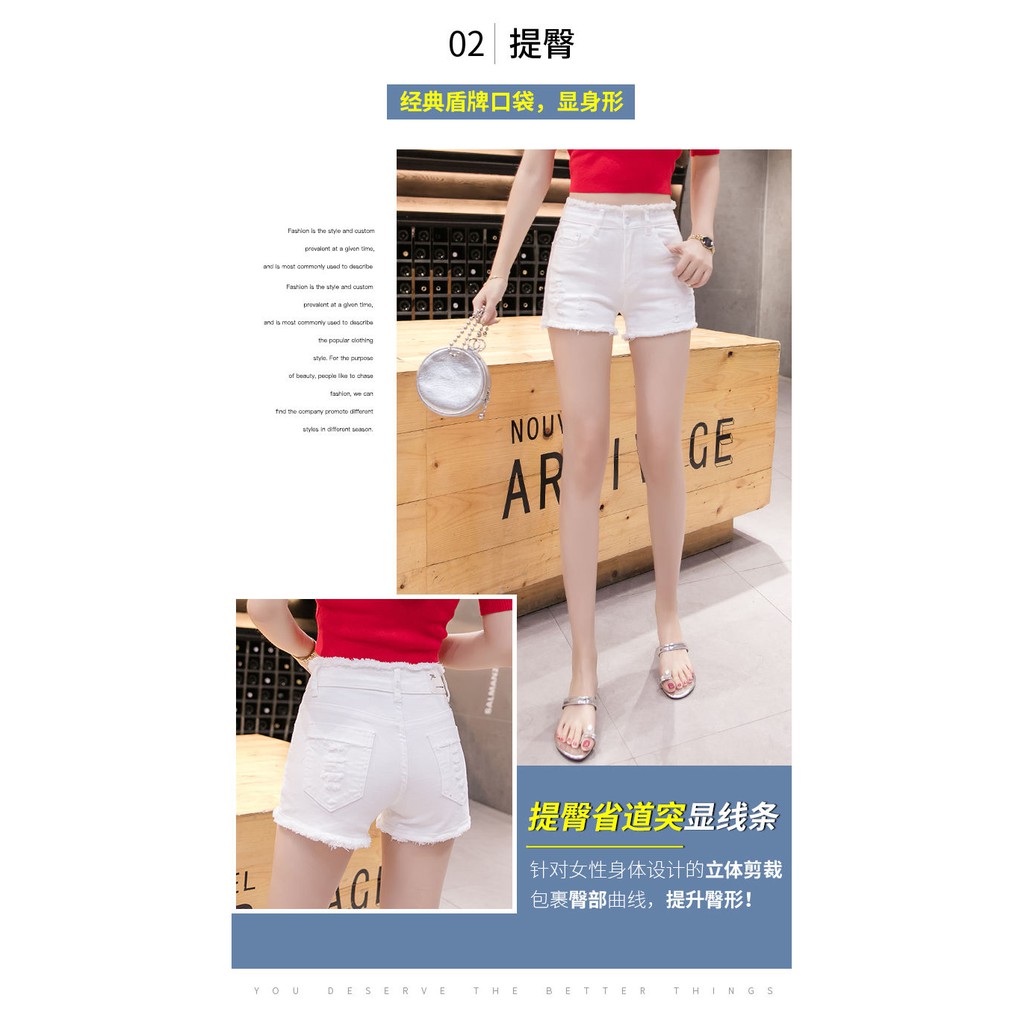 Quần Short Jean Màu Trắng / Đen Lưng Cao Co Giãn Thời Trang Mùa Hè Cho Nữ | BigBuy360 - bigbuy360.vn