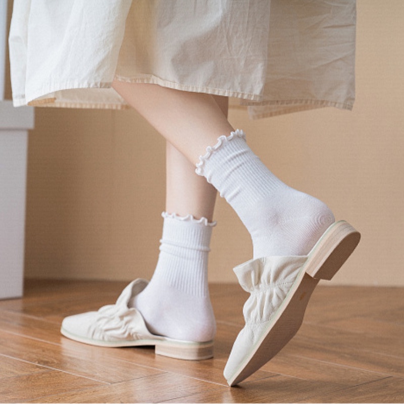 Đôi vớ FHYL cổ cao tới giữa bắp chân cotton màu sắc macaron thời trang dành cho nữ