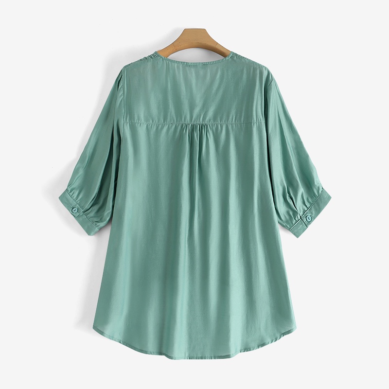 Áo sơ mi ZANZEA tay lửng cổ chữ V màu trơn phong cách vintage dành cho nữ