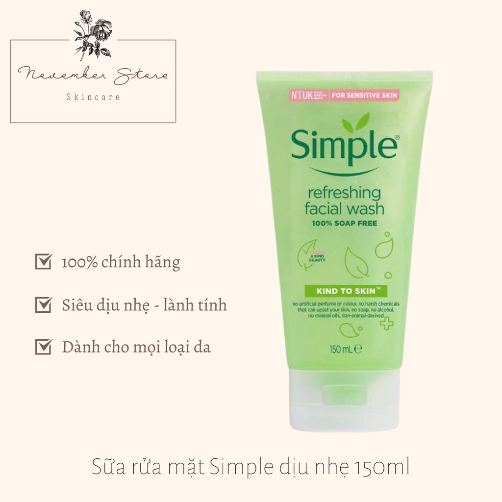 Sữa Rửa Mặt Dạng Gel Simple Refreshing Facial Wash 150ml | BigBuy360 - bigbuy360.vn