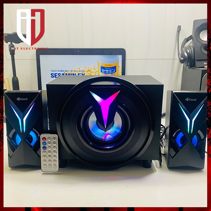 Loa bluetooth máy tính bàn gaming KISONLI 1000U loa nghe nhạc laptop pc có dây đèn led công suất lớn