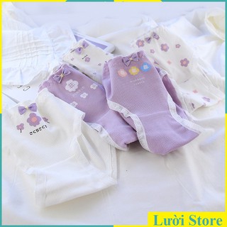 Quần Lót Cotton Co Dãn 4 Chiều Hoa 5 Cánh Tím Pastel A305
