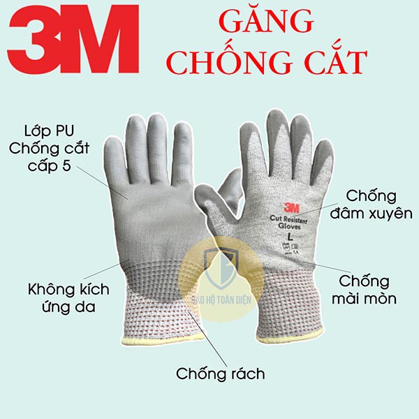 (CHÍNH HÃNG) Găng tay chống cắt 3M cấp độ 5 | Găng chống cắt - Chống mài mòn - Xé rách chuẩn Châu Âu EN388 - Size L