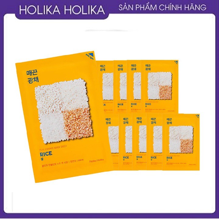 Set 10 mặt nạ giấy Holika Holika chiết xuất gạo Pure Essence Mask dưỡng ẩm, chăm sóc da 23ml - 7063