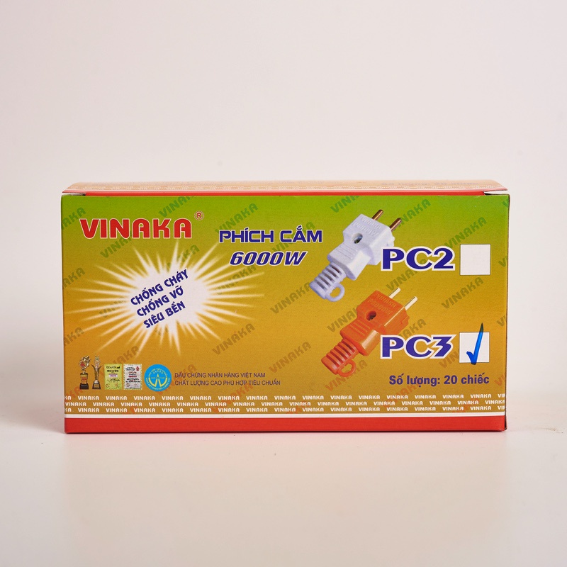 Phích cắm điện chịu tải 6000w VINAKA chân đồng lõi nhựa pha sứ chịu nhiệt chịu tải PC2