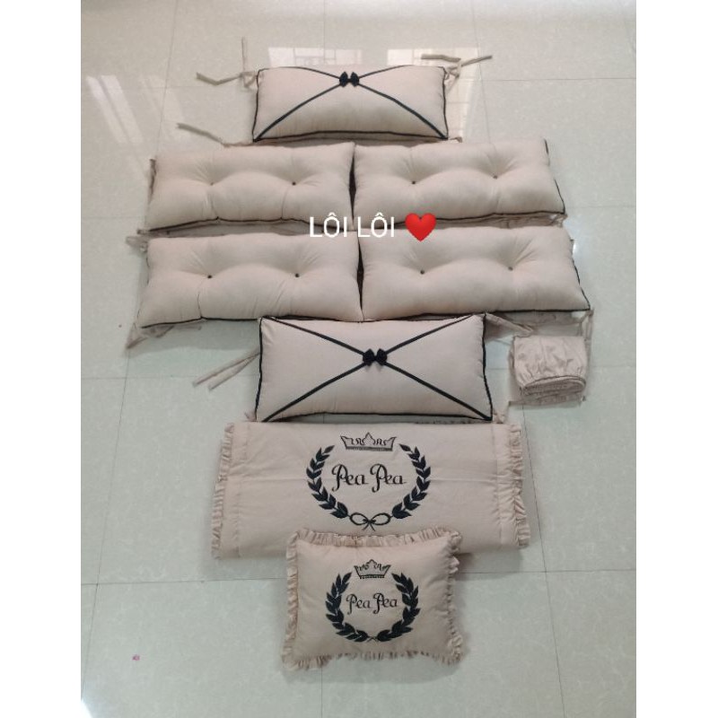 Combo quây cũi, ga chun, gối, chăn trần bông