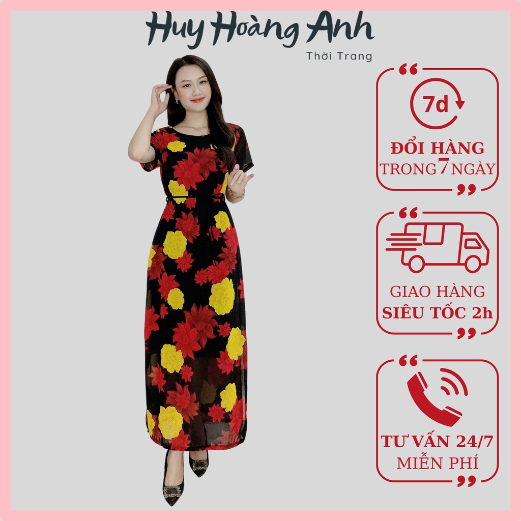 Đầm Trung Niên Sang Trọng Cao Cấp Đẹp Huy Hoàng Anh,Váy Nữ Cho Mẹ Lụa Dự Tiệc Công Sở Trên 30,40 Tuổi Qua Gối Xòe H8