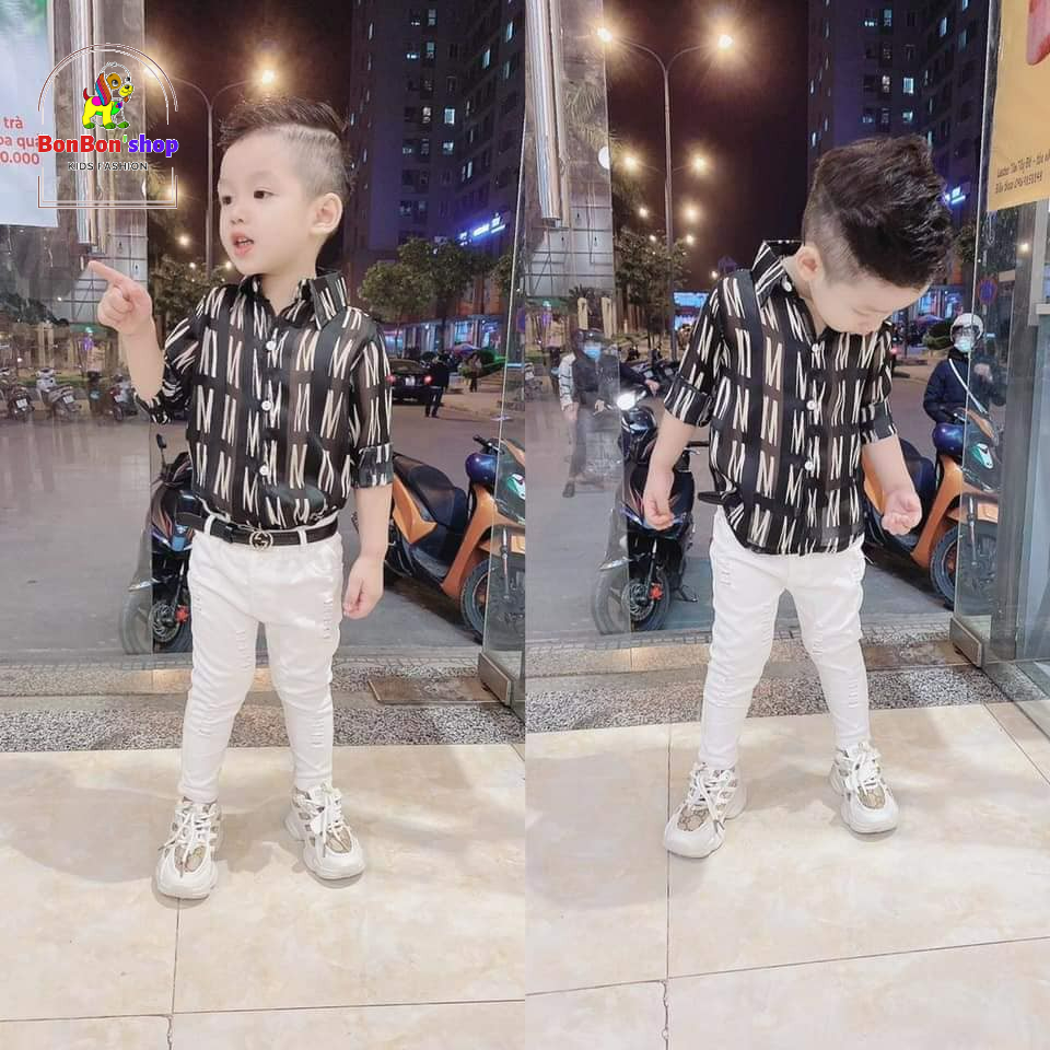 Quần kaki đen trắng cho bé trai/gái size 10-33kg phom đẹp kiểu rách