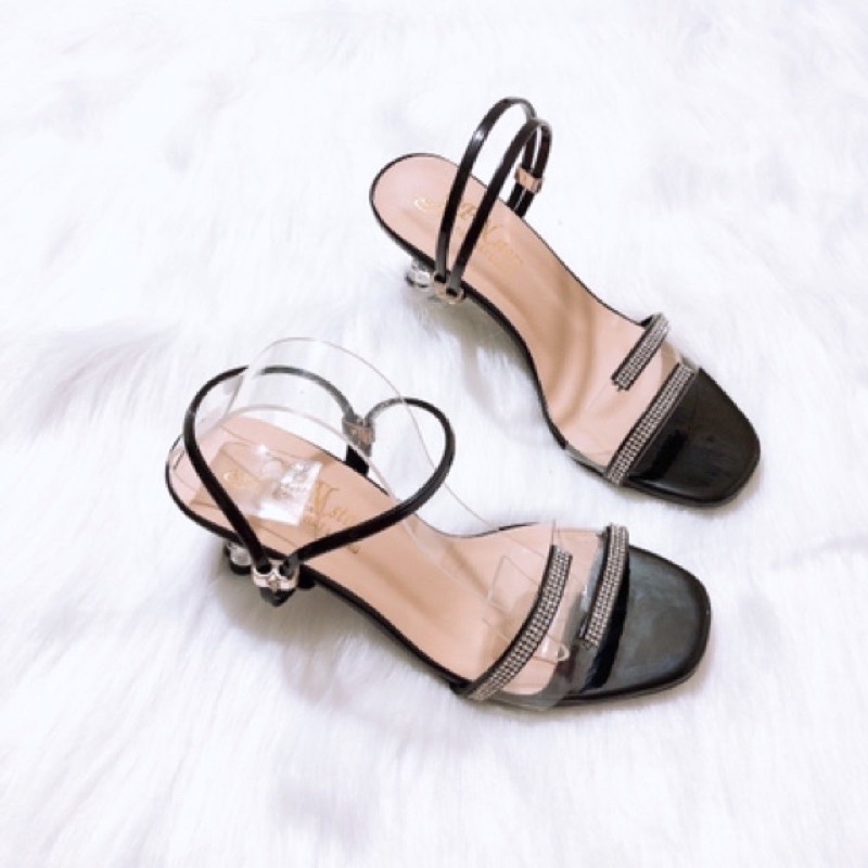 Giày sandal cao gót kiểu 6p hoa quai trong phối xoàn nhuyễn 2 kiểu mang