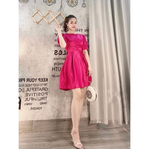 Váy tay bồng cổ tròn thắt eo tafta 3 màu | BigBuy360 - bigbuy360.vn